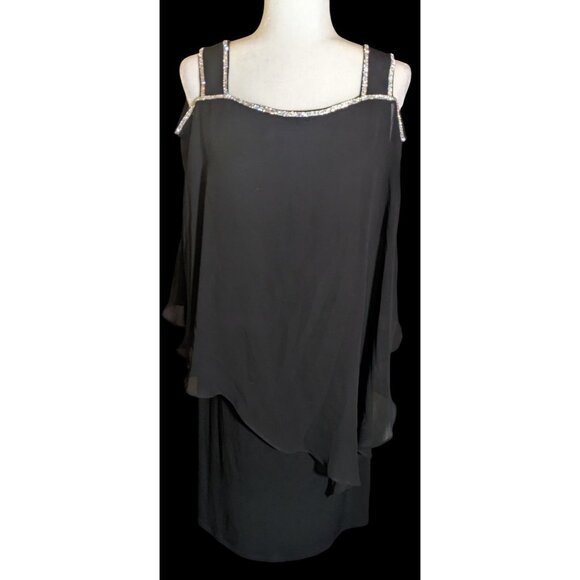 Vintage Glam Goth Glamour Nights Layered Chiffon Cocktail Dress With Rhinestone - Picture 1 of 7